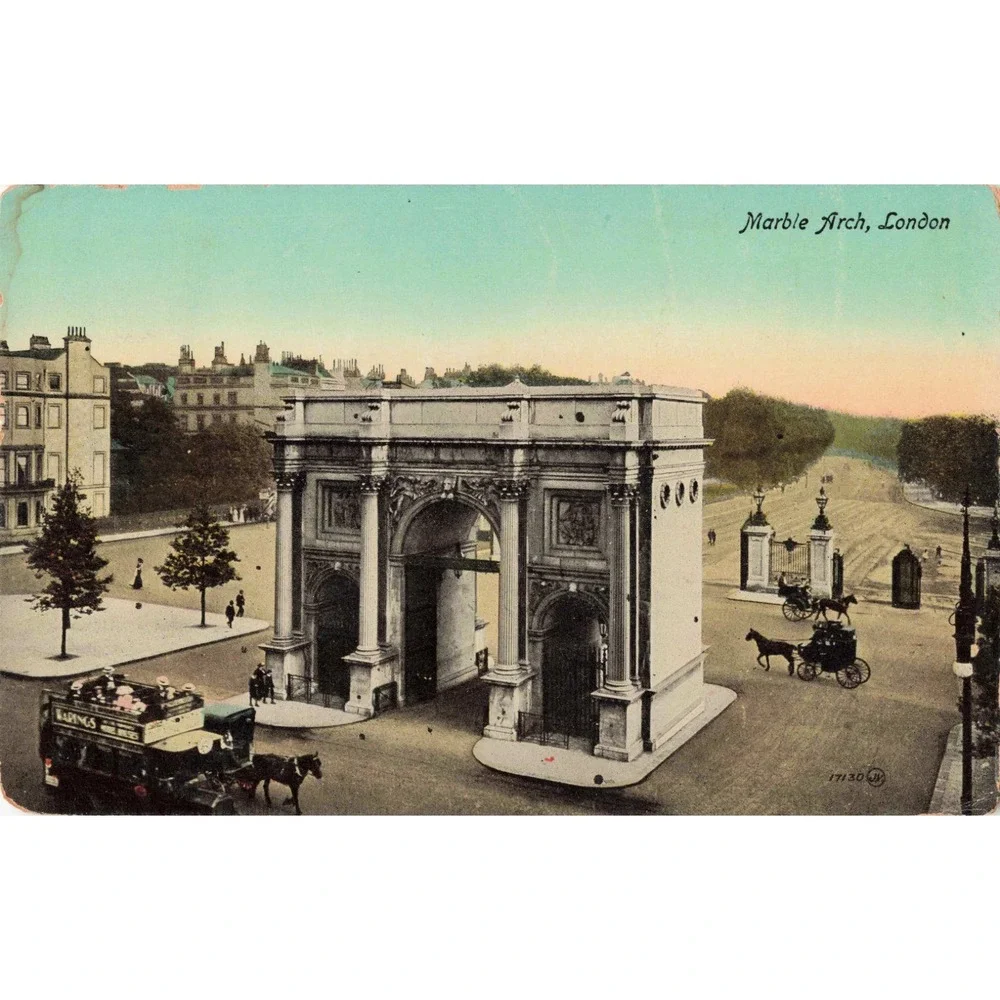 Marble Arch London England JV Valentine 17130 Horse Bus Carriage Vtg Postcard